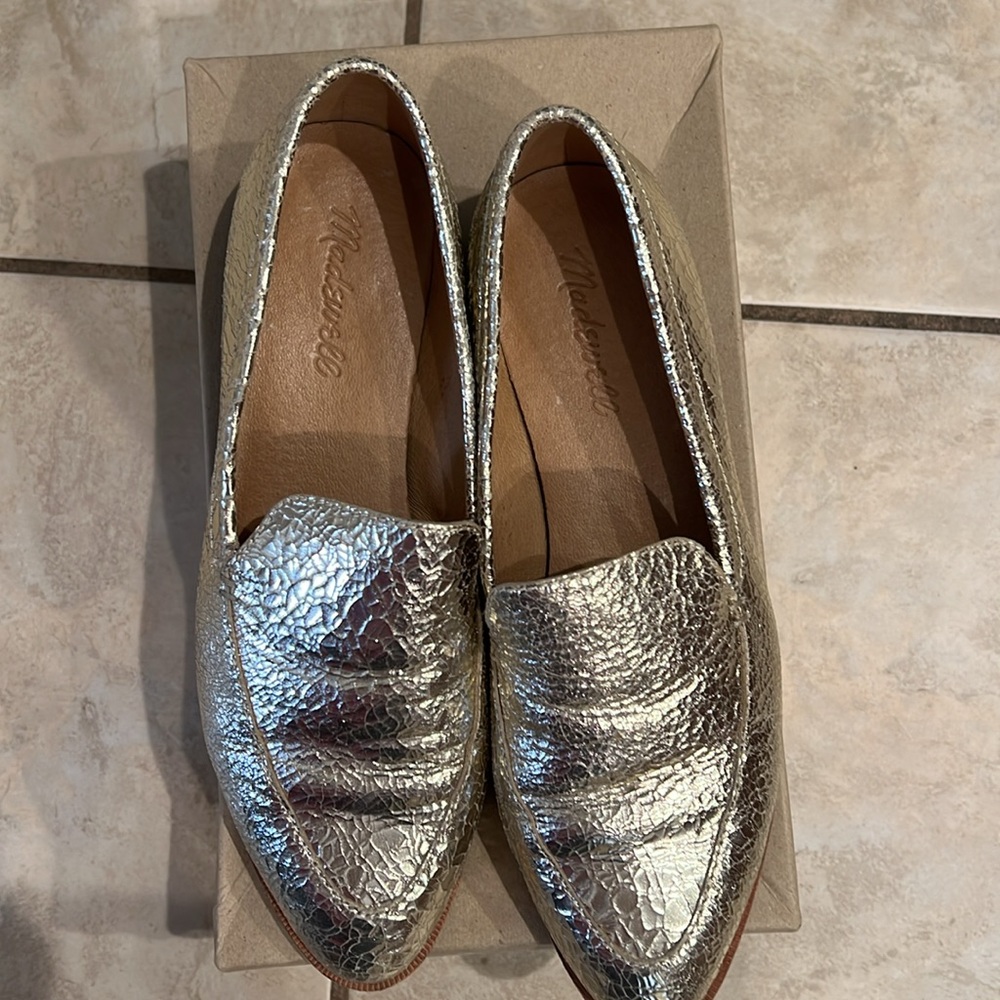 The Frances Loafer in crackle metallic light gold. - Picture 2 of 3